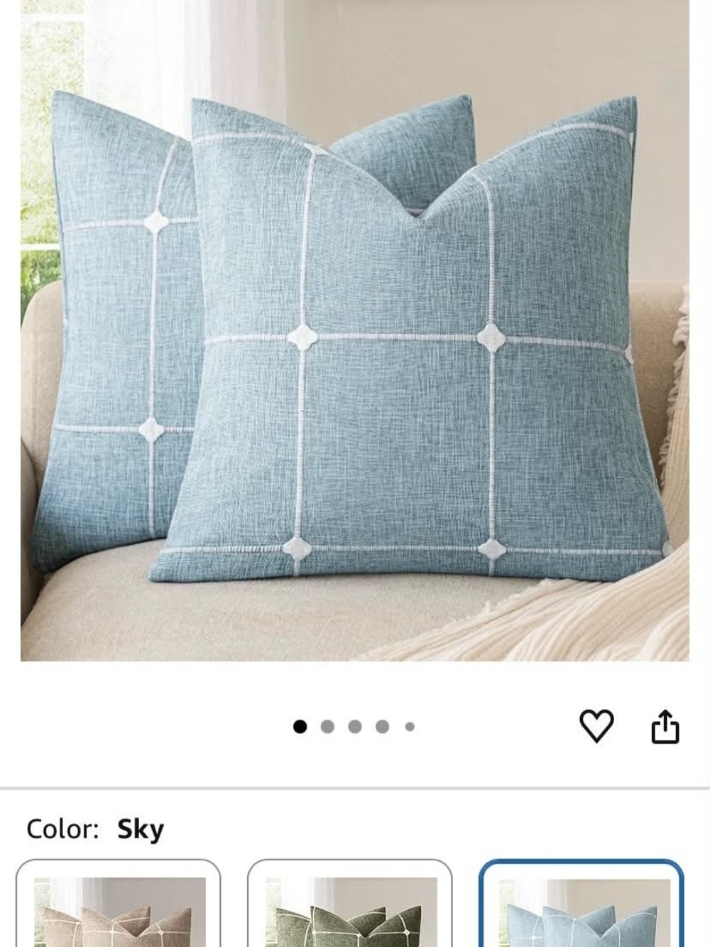 Sky Blue Decorative Throw Pillow Pair with Grid Stitching